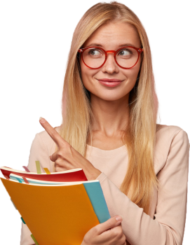 cheerful-pleasant-looking-european-woman-with-light-hair-points-with-index-finger-upper-right-corner-shows-free-space